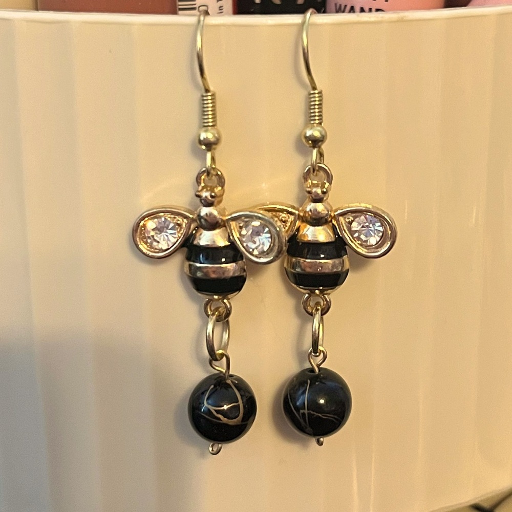bee earrings gold and black
